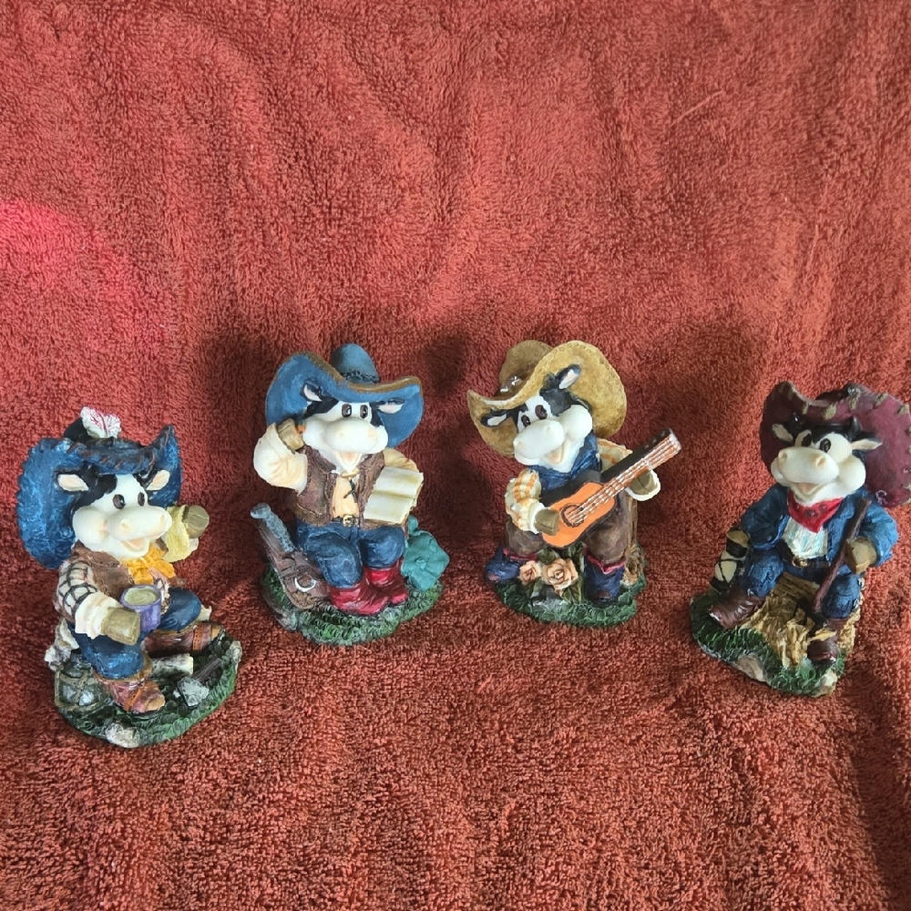 Cowboy Cow Figurine Collection (4)